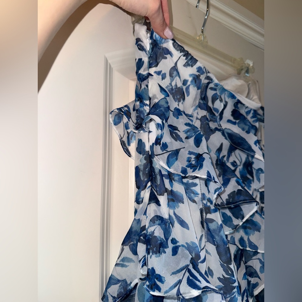 BHLDN Jia Bias-Cut Ruffled‎ Printed V-Neck Gown size 4 - Picture 7 of 11